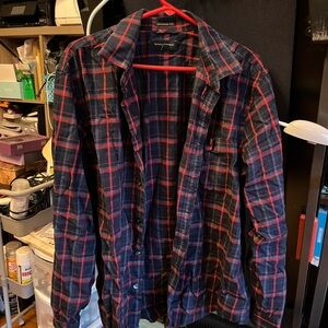 Navy and Red Banana Republic Plaid Button-Up Shirt Untucked Fit